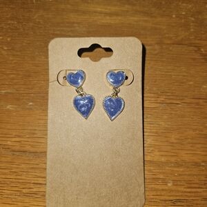 Gold-Tone Blue Heart Drop Earrings - Women Jewelry